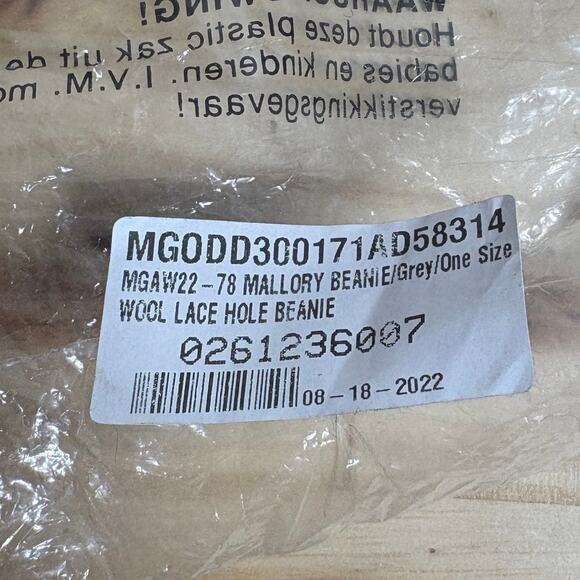 Molly Goddard Mens One Size Mallory Wool Lace Hole Beanie Hat Grey Winter Cap - Picture 9 of 9